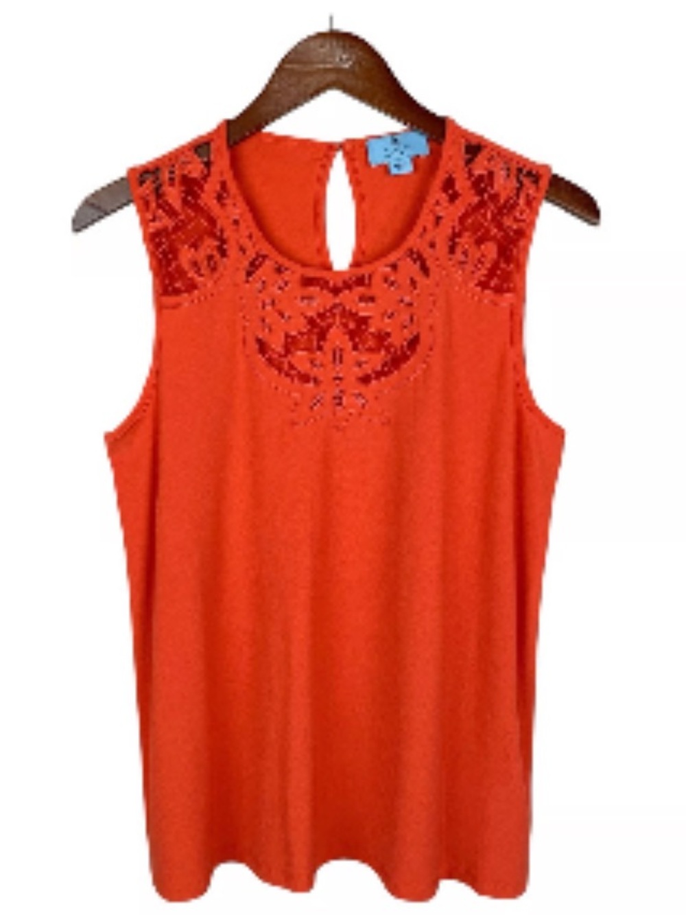 CeCe Sleeveless Lace Yoke Camisole - Red Orange